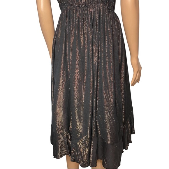 Amadi Anthropologie Black and Bronze Metallic Ruffle Dress size M NWT Party - Picture 5 of 9